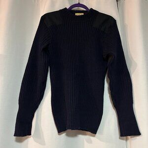 Mens 100% Wool military style Sweater patches size M fisherman work knit crew